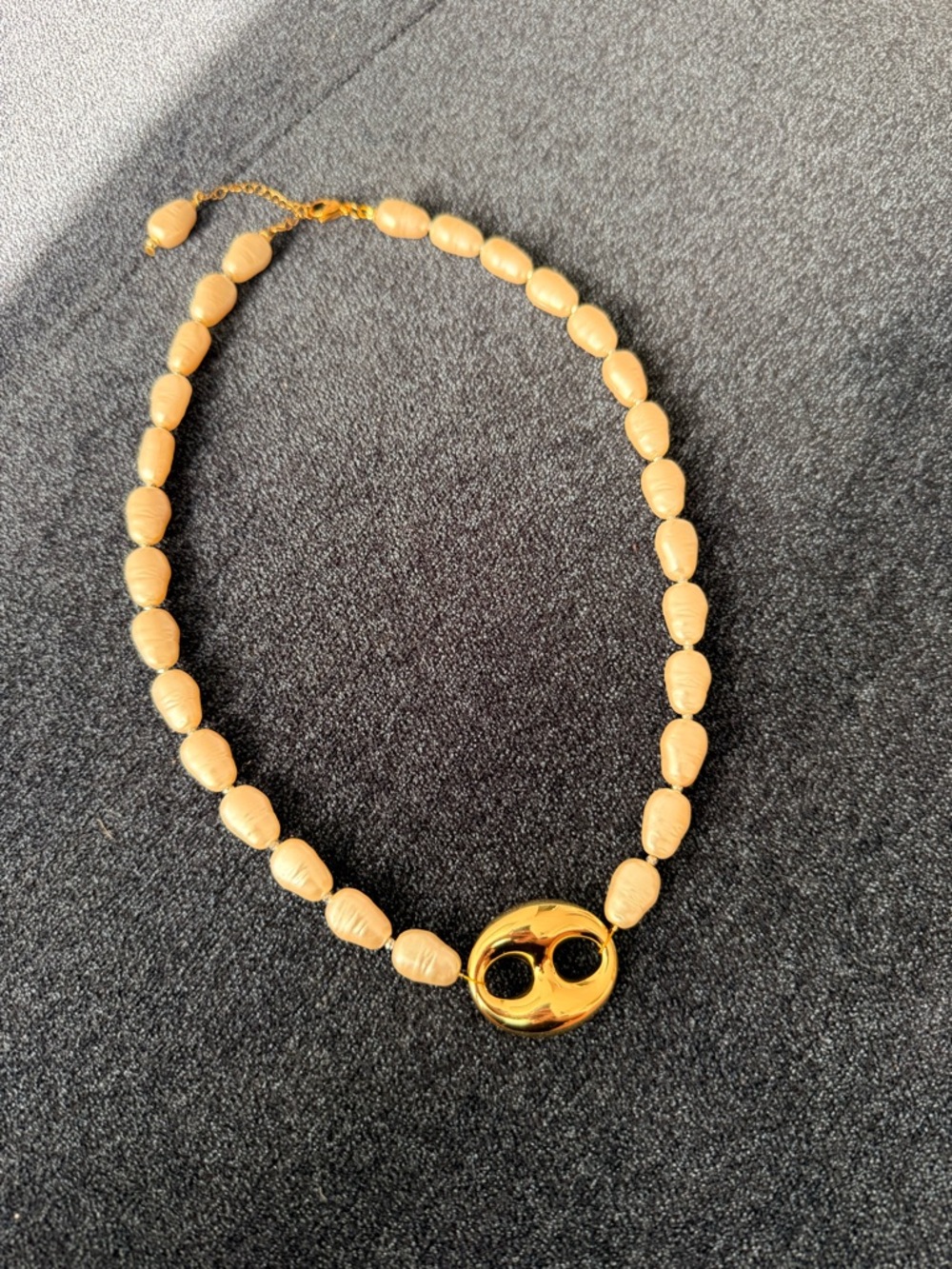 Gold-Tone Pearl Bead Necklace with Polished Gold Focal